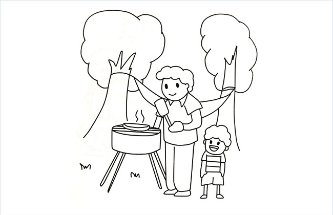 野炊烧烤的简笔画图片   野餐是在野外烹调,一般指一种休闲娱乐活动