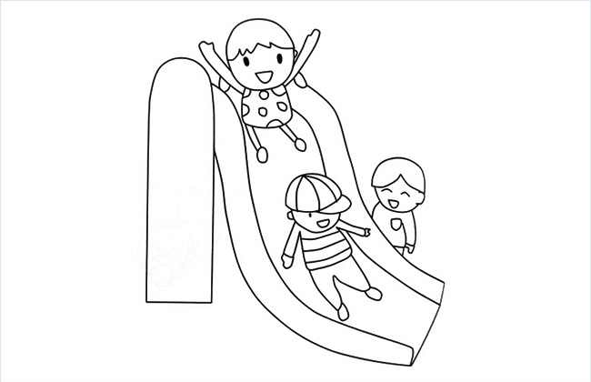 场景简笔画 滑滑梯简笔画 哇图网 滑滑梯简笔画图片 三个小朋友在玩滑