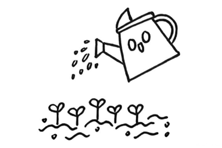 水壶简笔画 哇图网 水壶简笔画图片 给土地里的树苗浇水简笔画教程 1.