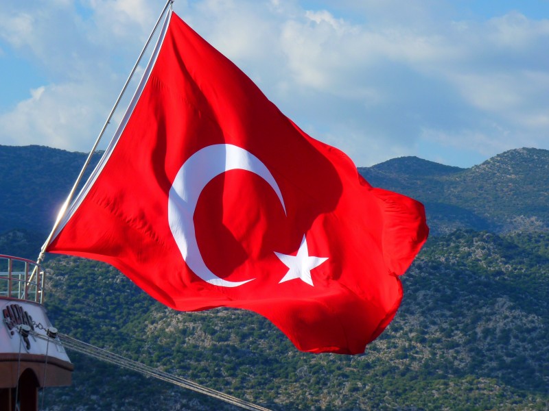点击大图看下一张：红色的土耳其新月星星国旗图片
