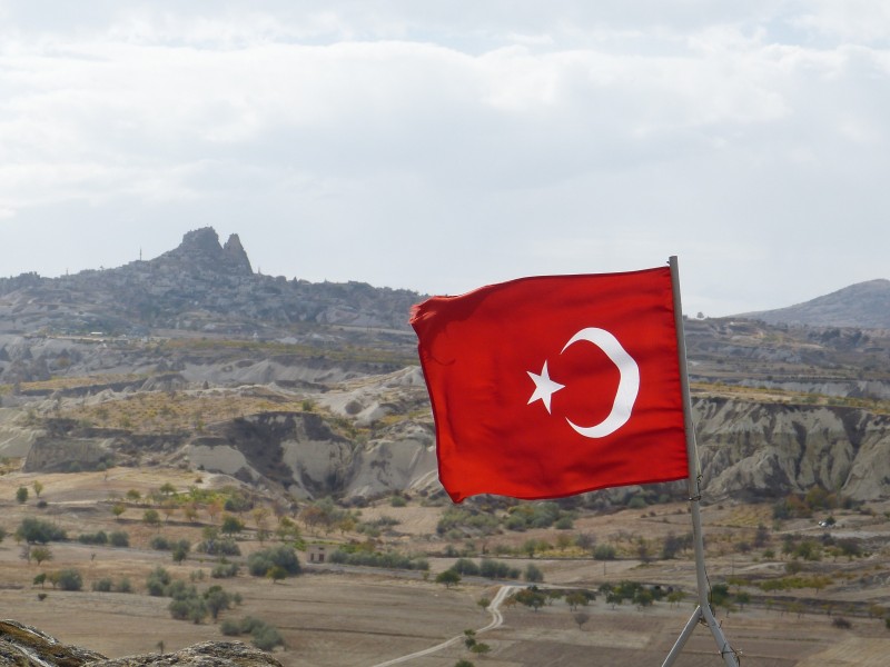 点击大图看下一张：红色的土耳其新月星星国旗图片