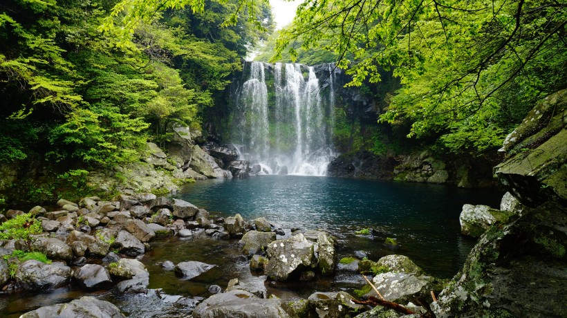 点击大图看下一张：韩国济州岛天地渊瀑布自然风景图片