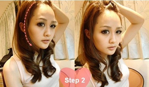点击大图看下一张：韩式马尾扎法步骤二，将额头的头发往后扎好，额头两侧要留点头发出来哦，这样显得更随意可爱哦。