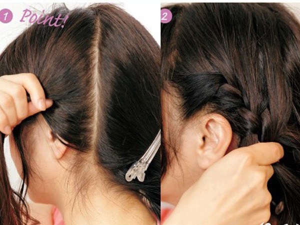 点击大图看下一张：编发步骤：step1：如图所示取出前部分头发。step2：开始编织成三股辫。