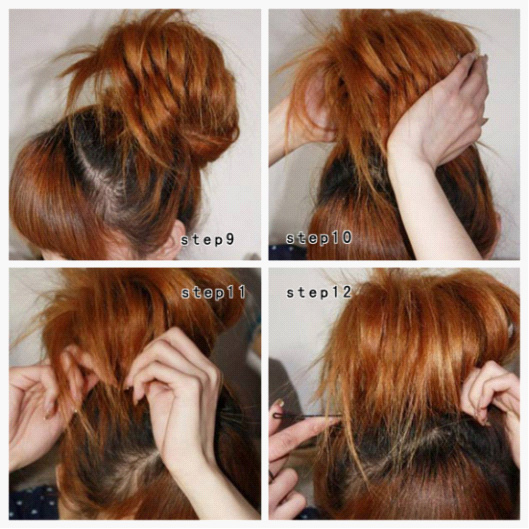 点击大图看下一张：把发丝拉成如图效果，并用发卡固定好。