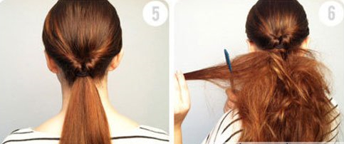 点击大图看下一张：第三步：把马尾辫向两段拉扯后，通过上图我们可以看到发辫翻转后的状态。接下来是对这些头发进行打毛处理。利用长尾梳对发束进行打毛躁的处理，可以分段进行，让毛躁感更加均匀。