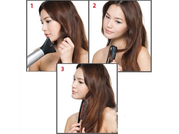 点击大图看下一张：step 1：将头发吹蓬松。step 2：用卷发夹将头发夹卷。step 3：用梳子将卷发弄乱，显得更加蓬松，也更加的自然。