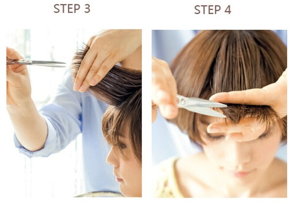 点击大图看下一张：step 3：将头发先分一小束剪短。step 4：再将刘海全部合在一起，修剪整齐一些。