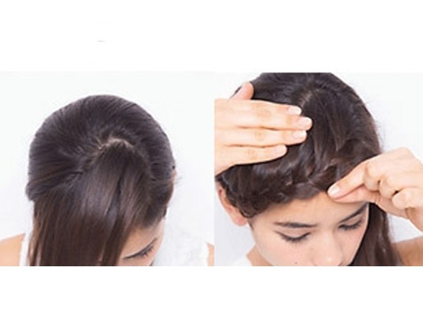 点击大图看下一张：扎法step 1：头发显侧分分出一小部分头发进行编发并用发夹固定。step 2：稍微用手抽头发，让辫子更加自然就完成了。