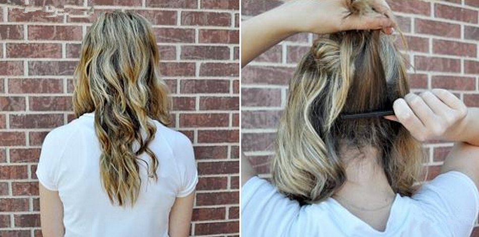 点击大图看下一张：步骤二：再将卷发分成三个小部分，然后将中间部分的头发倒梳打蓬松。