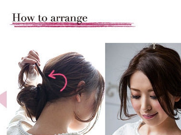 点击大图看下一张：step3：取出左右两侧的头发缠绕在花苞头之上。step4：最后再调整一下刘海即可。