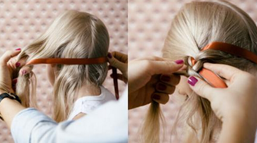 点击大图看下一张：步骤三：丝带加入中间的那一束头发中间。步骤四：三股发束编织成一条麻花辫。【加入丝带编织哦】