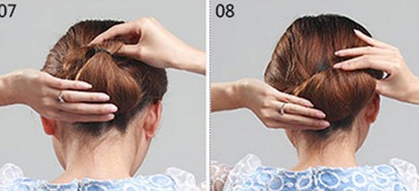 点击大图看下一张：5、用手再把发尾往内折起，使用发卡固定好位置。