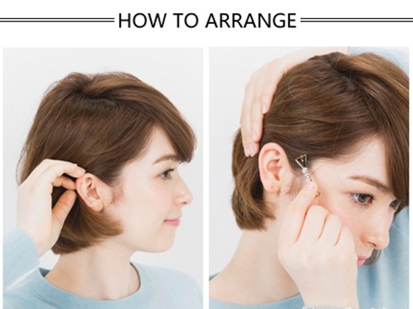 点击大图看下一张：step 3：右侧的头发轻轻塞于耳后。step 4：最后将简约的发夹取出来，戴上同时协助固定耳后的头发。