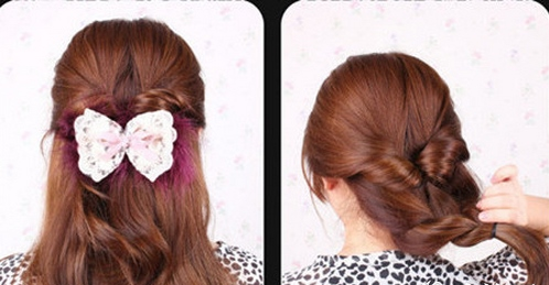 点击大图看下一张：第五步：将头发进行整理，再加上一个蝴蝶结发夹就更漂亮了。