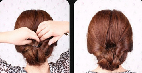 点击大图看下一张：第六步：将下半部的头发和之前的头发变成辫子， 将编好的头发再绑成马尾辫。