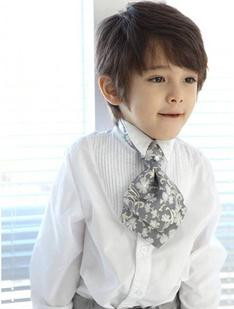 点击大图看下一张：帅气小男孩发型七：斯文的发型配上斯文大方的衬衫，就像一个绅士。