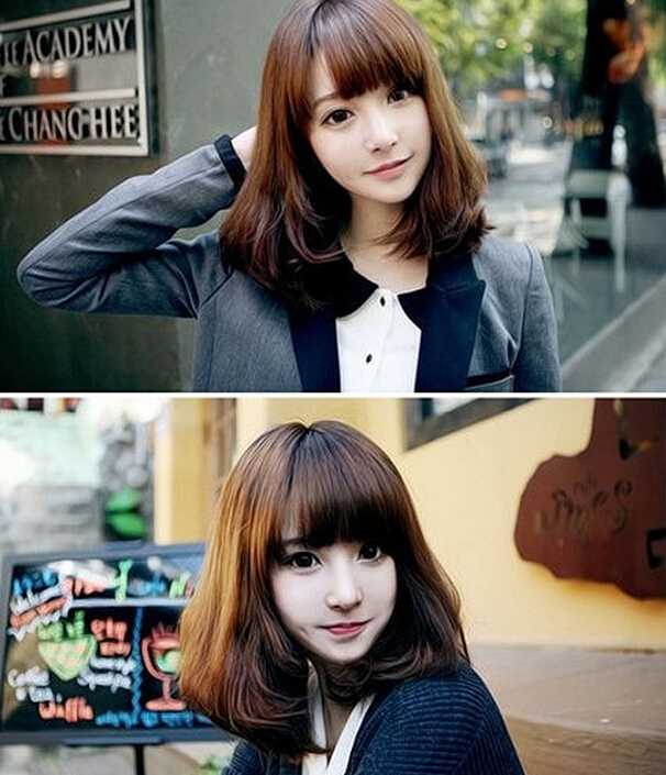 点击大图看下一张：甜美又cute气息浓厚的短发梨花头发型，搭配小清新的齐刘海，完美彰显出MM迷人小V脸，甜美可爱气质立刻显示出来哦。