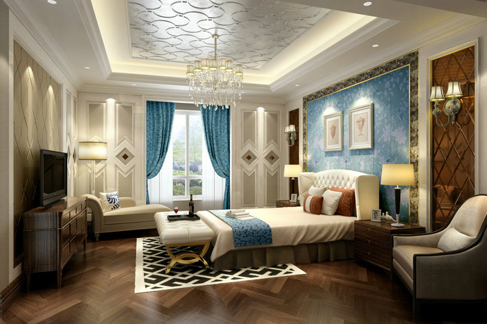 点击大图看下一张：新古典奢华风格别墅客厅装修效果图