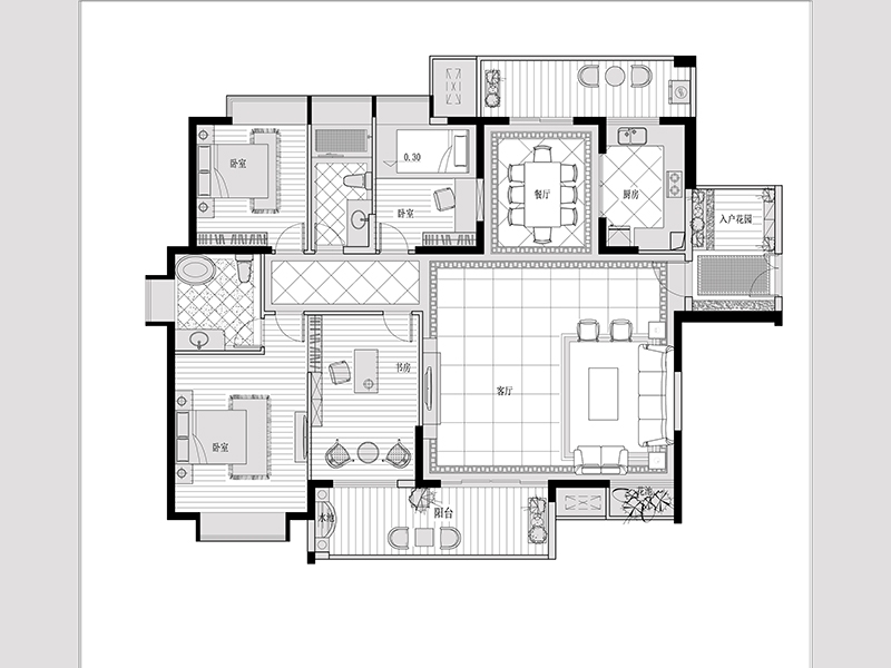 点击大图看下一张：咖啡梦新古典230方三居装修案例