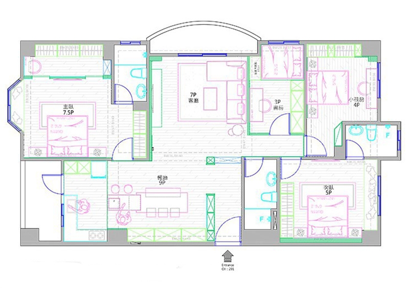 点击大图看下一张：极简主义简约风格四居室内效果