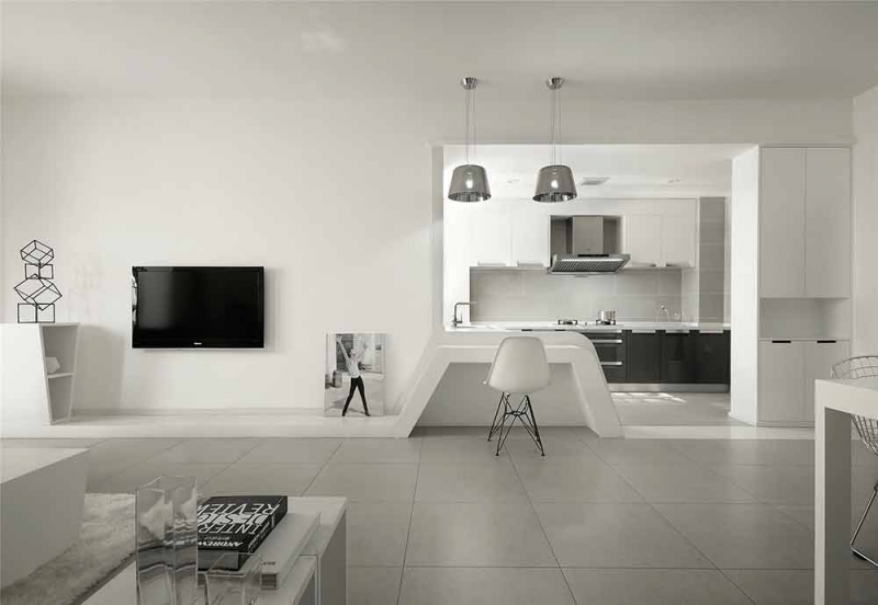 点击大图看下一张：黑白极简主义风格两居室装修案例