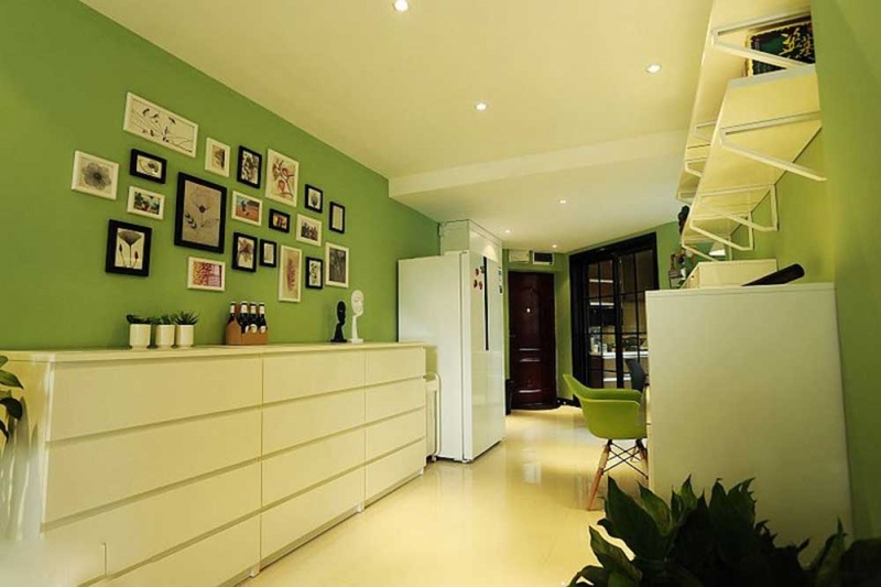 点击大图看下一张：绿色清爽简约风二居室装修设计图集