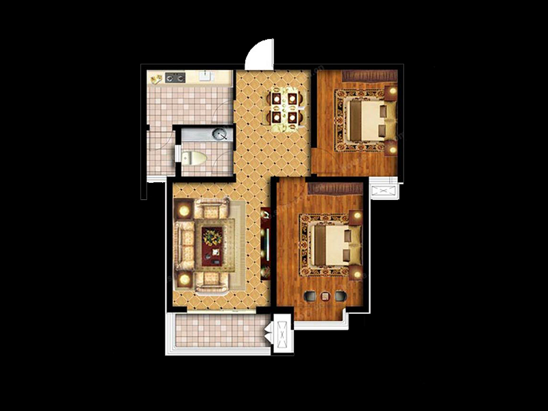 点击大图看下一张：89方欧式清新田园风格小户型两室一厅装潢展示