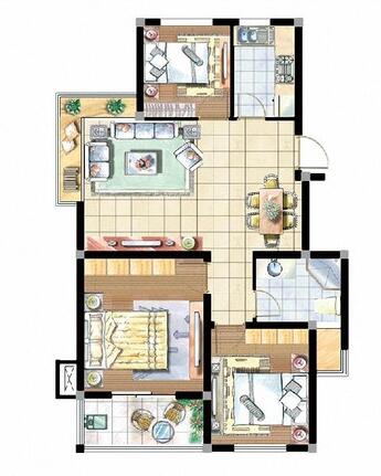 点击大图看下一张：现代休闲三居实景案例