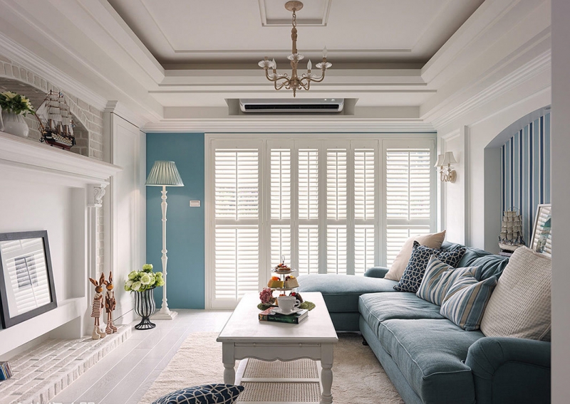 点击大图看下一张：美式海洋三居室清爽装修