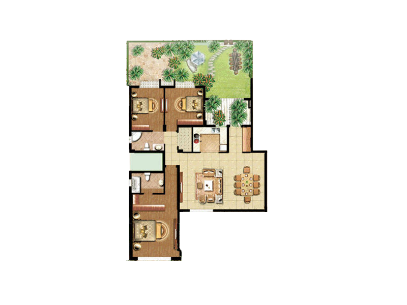 点击大图看下一张：原木现代三居室装潢案例