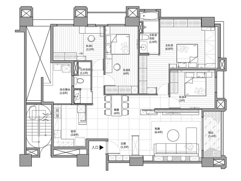 点击大图看下一张：宁静致远简约四居室装修案例