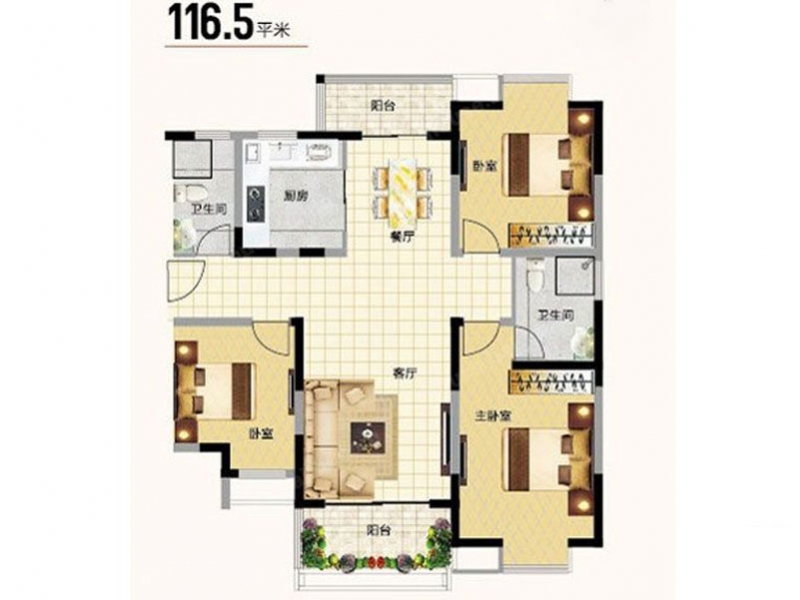 点击大图看下一张：欧式朴实优雅三居室设计图例