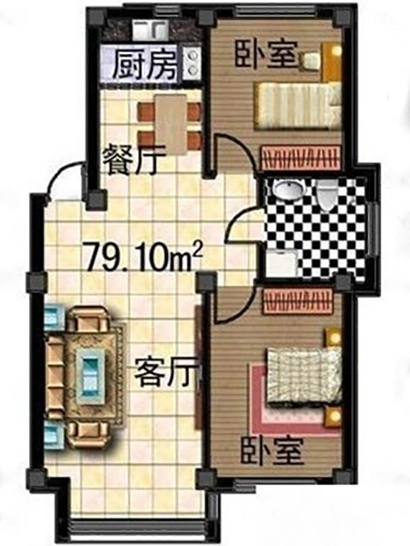 点击大图看下一张：79平北欧简约两居装修效果图欣赏