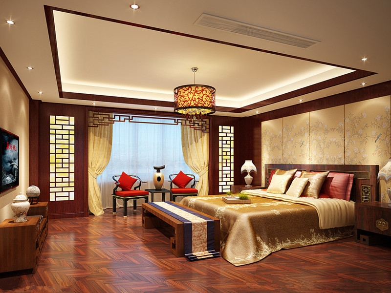 点击大图看下一张：深沉雅美中式风格三居室装潢效果欣赏