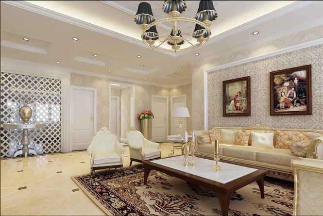 点击大图看下一张：摩登欧式三居室装潢效果大全