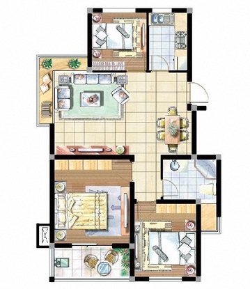 点击大图看下一张：简约风格静雅四居设计效果图集