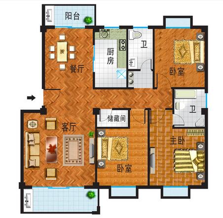 点击大图看下一张:质感混搭三居装修案例赏析