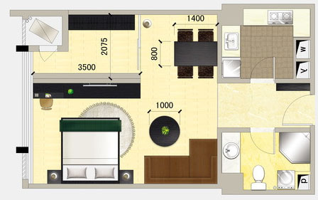 点击大图看下一张：简约精致小户型装潢设计案例