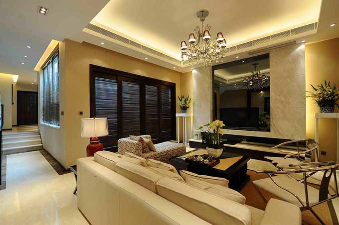 点击大图看下一张：文艺中式复式设计效果图