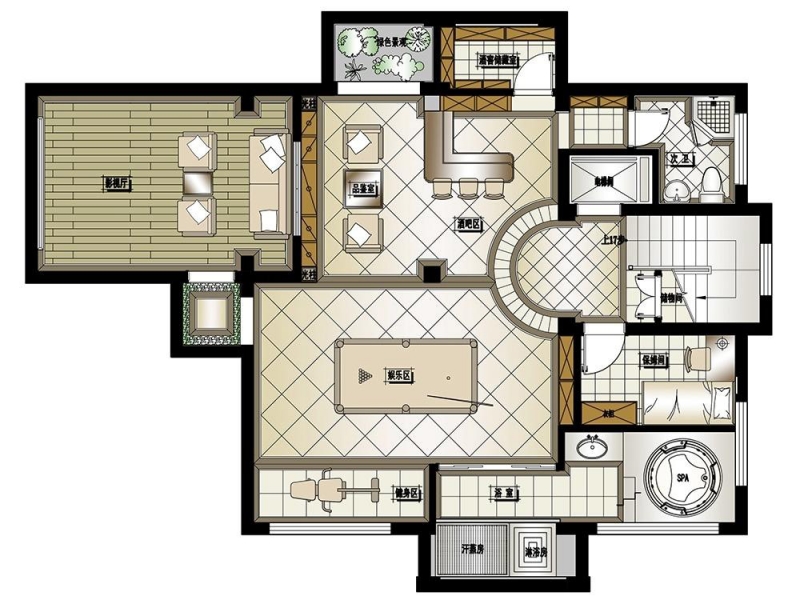 点击大图看下一张：中式现代感别墅装修设计图