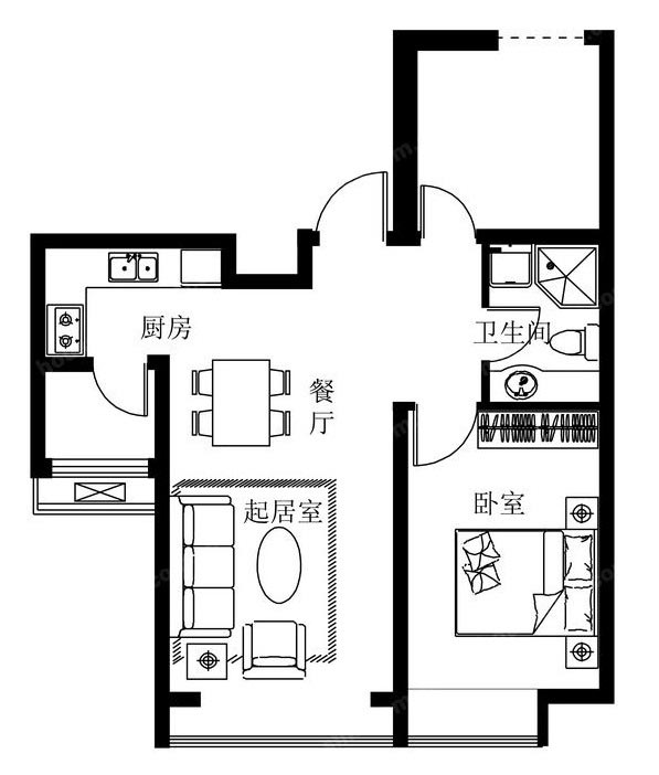 点击大图看下一张：奇思妙想混搭单身公寓效果图