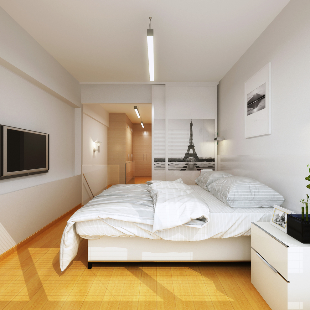 点击大图看下一张：现代简约二居室效果图欣赏