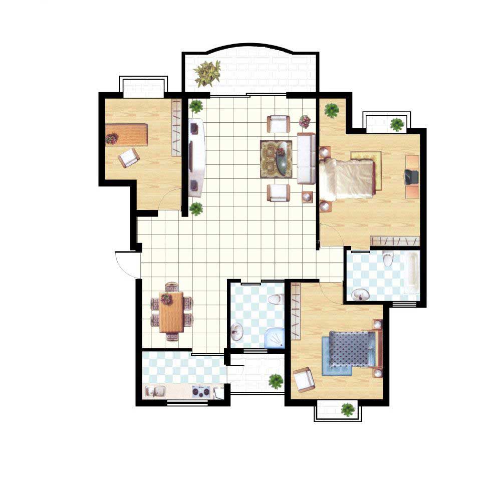 点击大图看下一张：田园装修设计120平米三居