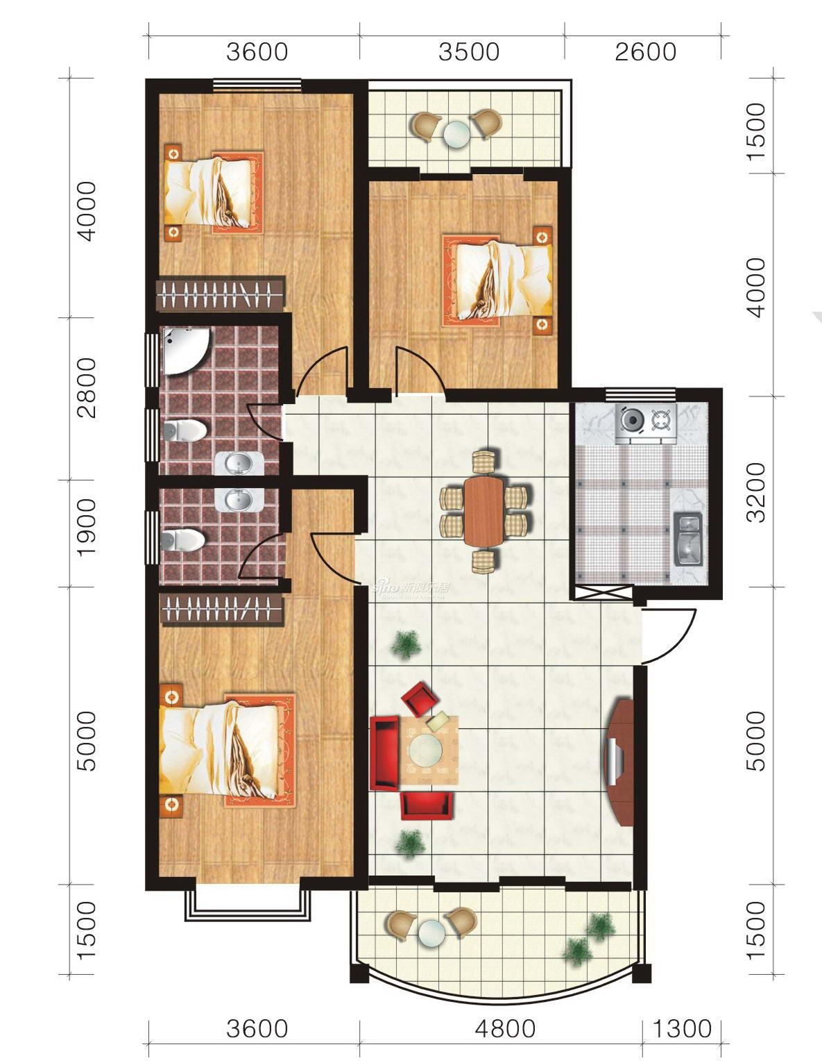 点击大图看下一张：简约装修三居欣赏大全