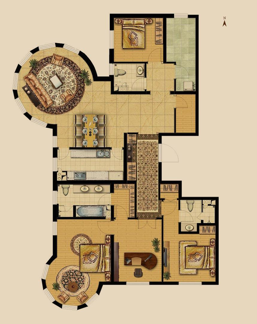 点击大图看下一张：东南亚装修风格三居效果图
