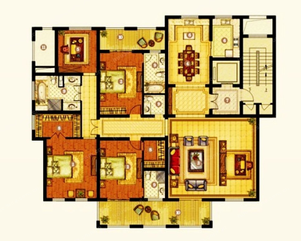 点击大图看下一张：美式四居室家居装饰设计效果图