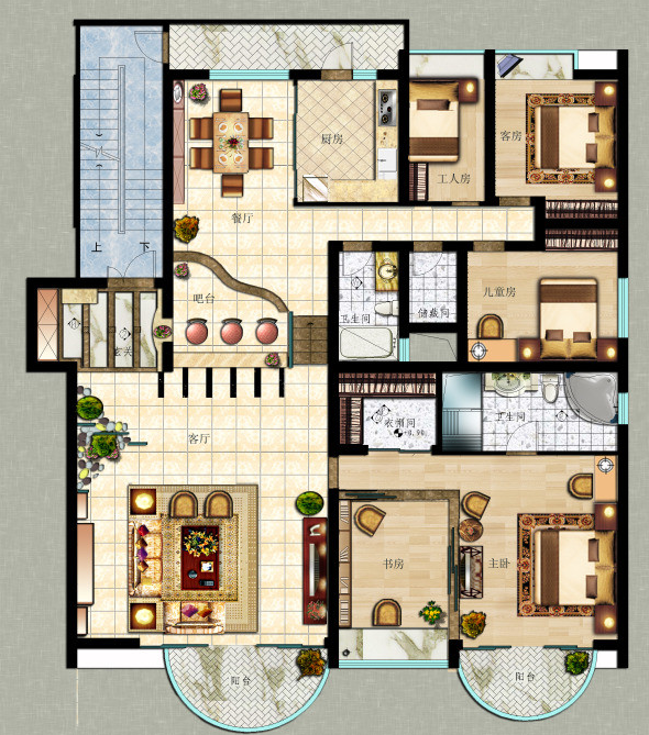 点击大图看下一张：雅致中式四居装饰大全