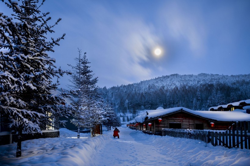 点击大图看下一张：童话般的雪乡晨曦自然风景图片