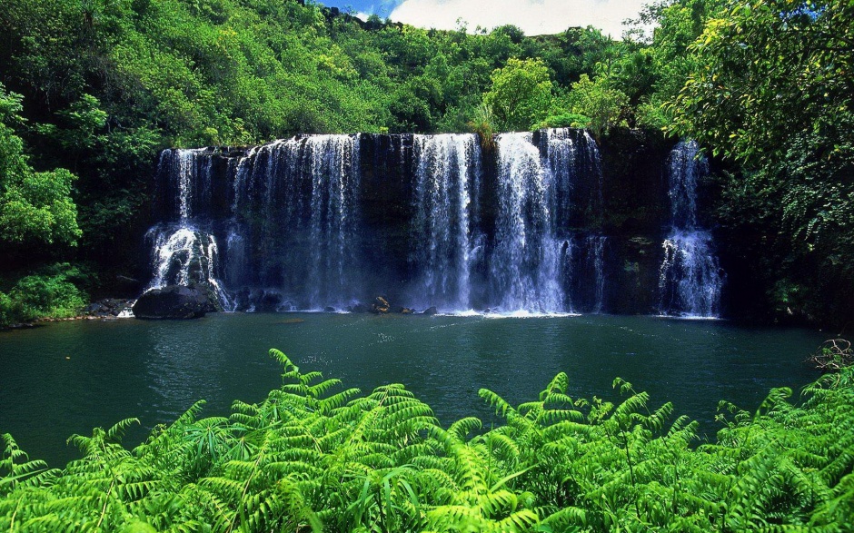 点击大图看下一张：绿色清新大自然山水瀑布壁纸